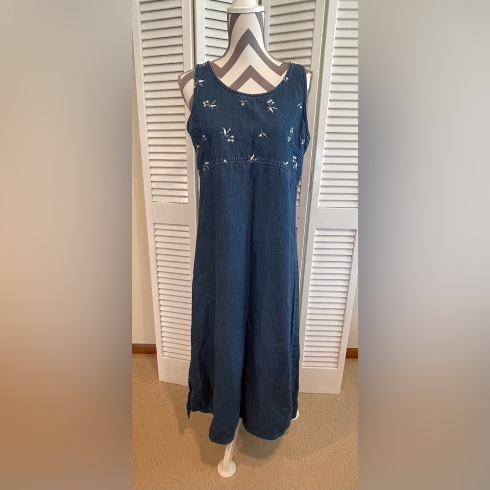 Excitation Denim Embroidered Sleeveless Dress - 100% Cotton - Size: Medium